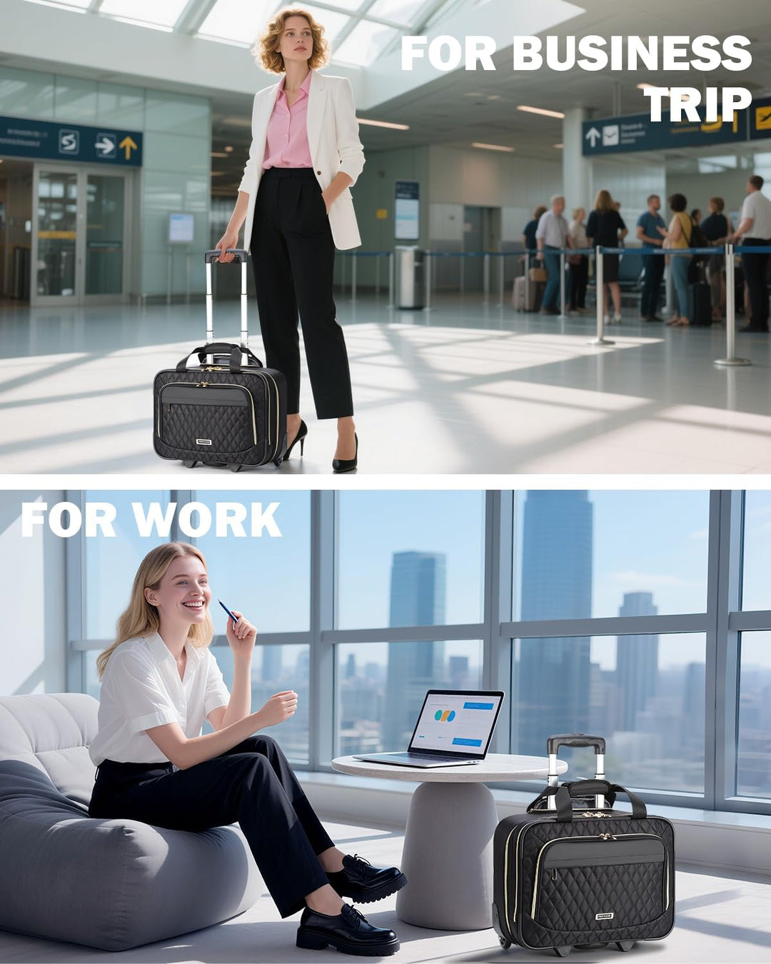 Veelzijdige unisex 15.6" laptopkoffer op wielen, robuust en met handige vakken voor werk en snelle zakenreizen.