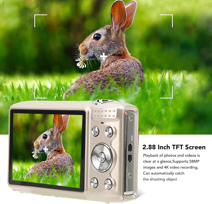 Roze digitale camera, Lumora 4K met 58MP voor heldere herinneringen, perfect voor vlogs.
