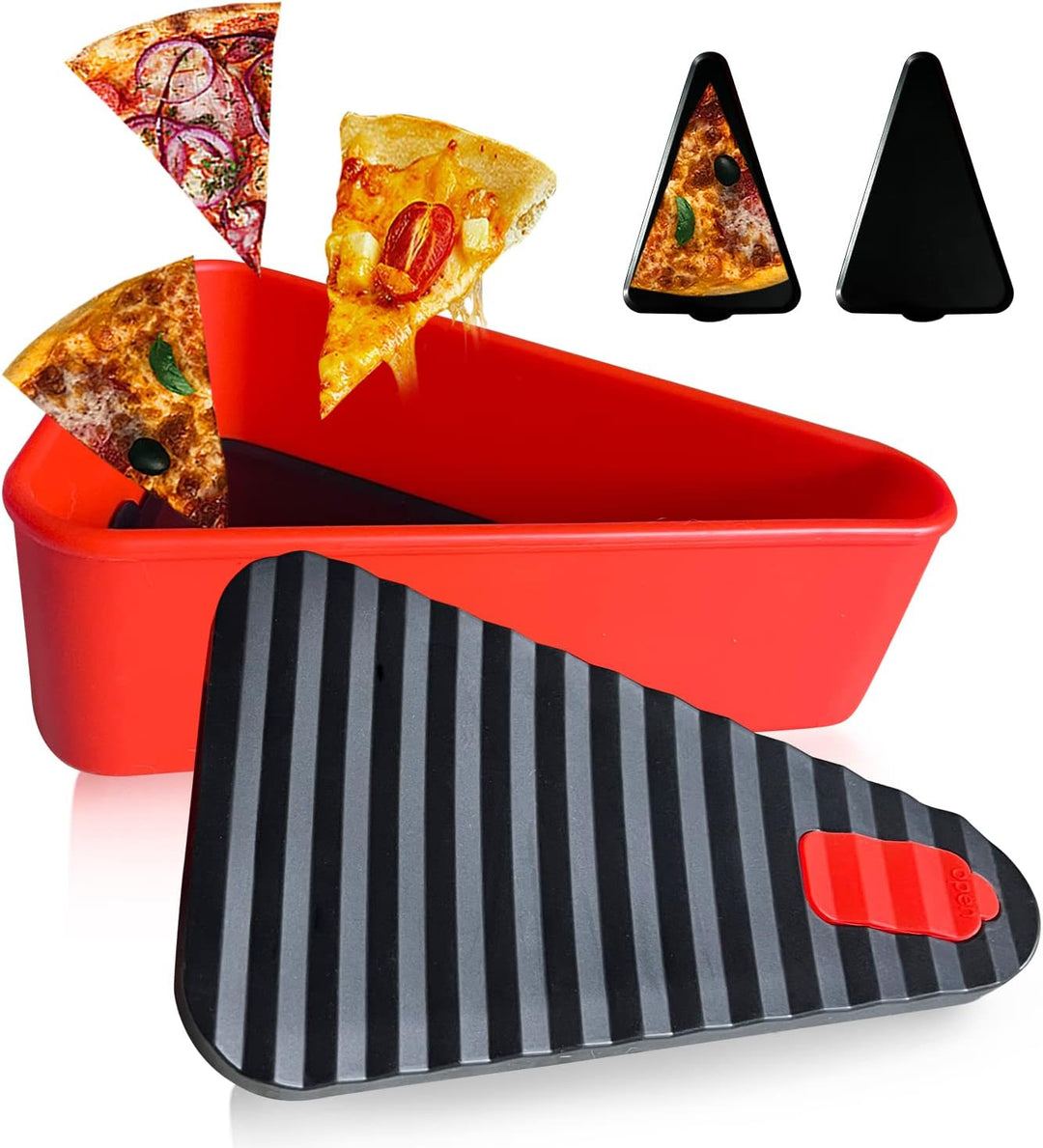 Flexibele siliconen pizza opslagcontainer met twee schalen, aanpasbaar formaat.