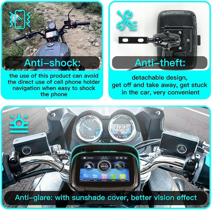 Compacte draagbare motormonitor met helder 5" IPS-scherm voor Android Auto, CarPlay en navigatie.