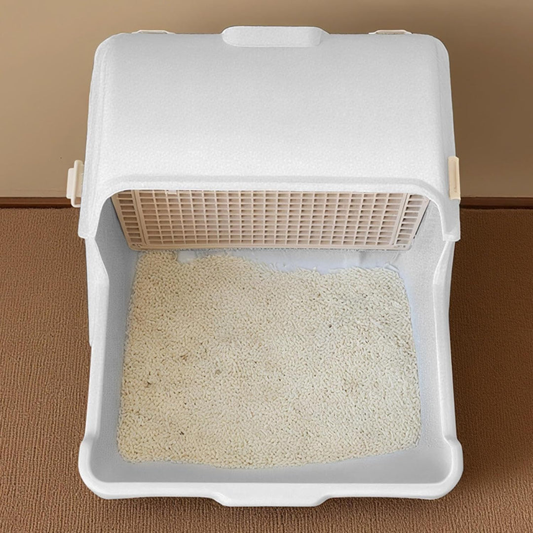 Zelfreinigende automatische kattenbak met slimme sensoren, ideaal voor een schoon huis en huisdieren.