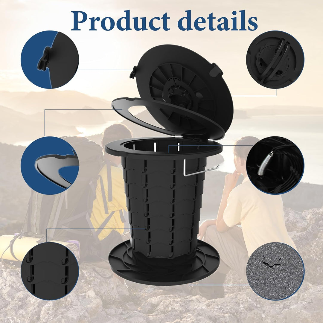 Draagbaar outdoor toilet, opvouwbaar en stabiel, met verstelbare functionaliteit en comfort.