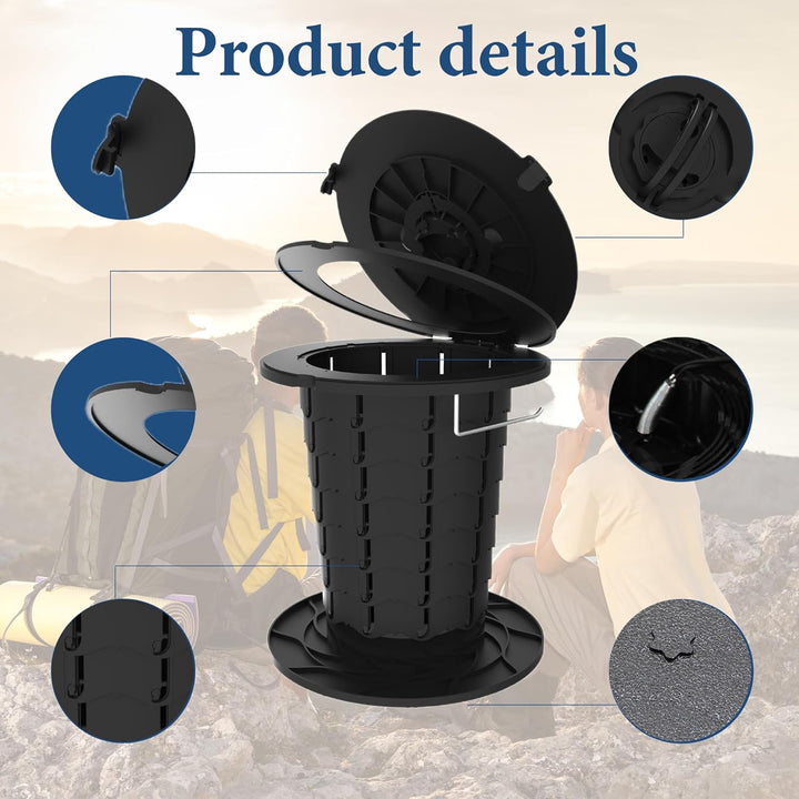 Draagbaar outdoor toilet, opvouwbaar en stabiel, met verstelbare functionaliteit en comfort.