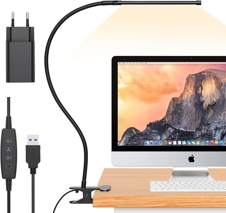 Dimbare 77 LED lamp met flexibele zwanenhals en klem. USB powered, oogvriendelijk voor lezen en werken.