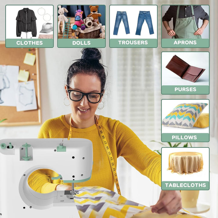 Draagbare naaimachine met 12 steken en accessoires, perfect voor kleding maken en creatieve hobby's thuis.