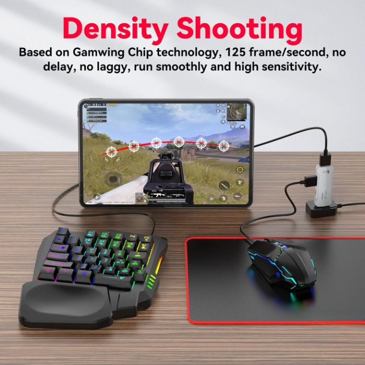 Complete Zyvorn RGB gaming set: toetsenbord, muis en adapter. Ideaal voor pcgaming en mobiel gamen, hoge prestaties.