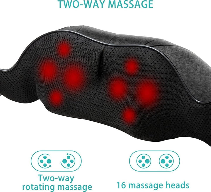 Compact FlowRelief Shiatsu massagekussen, grijs met zwarte accenten, biedt warmte en ontspanning voor nek, rug, schouders.