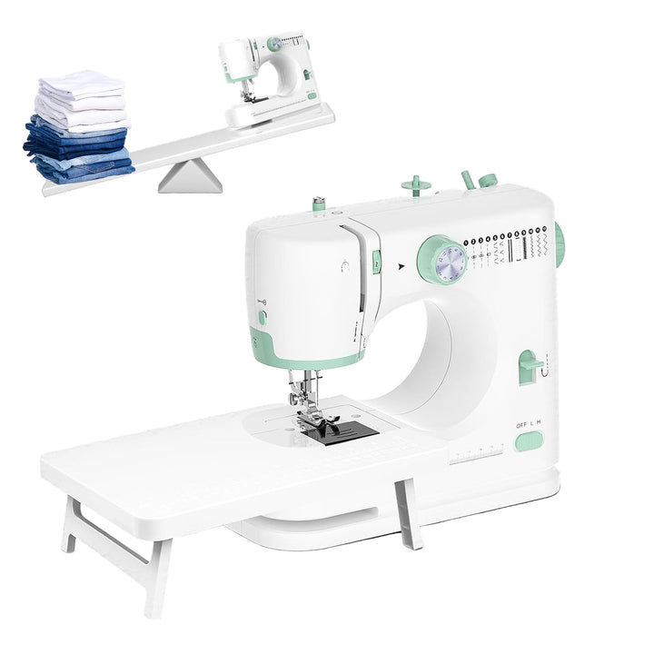 Compacte StitchPro draagbare naaimachine met 12 steekopties, perfect voor reparaties en creatieve projecten.