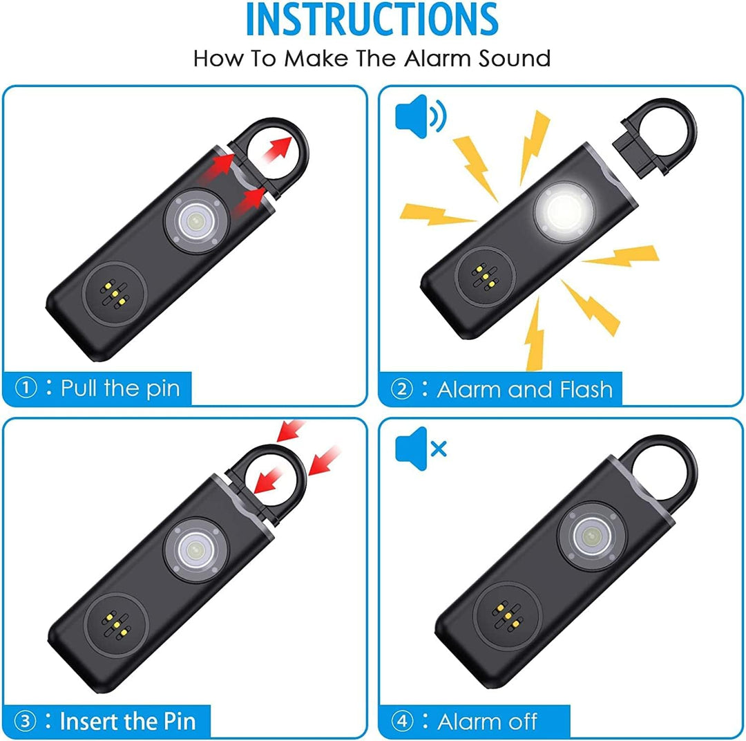 Hard klinkend alarm op sleutelhanger, snelle activering voor persoonlijke veiligheid overal.