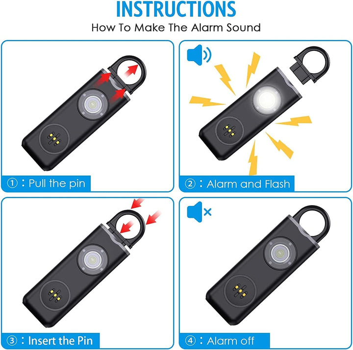 Hard klinkend alarm op sleutelhanger, snelle activering voor persoonlijke veiligheid overal.