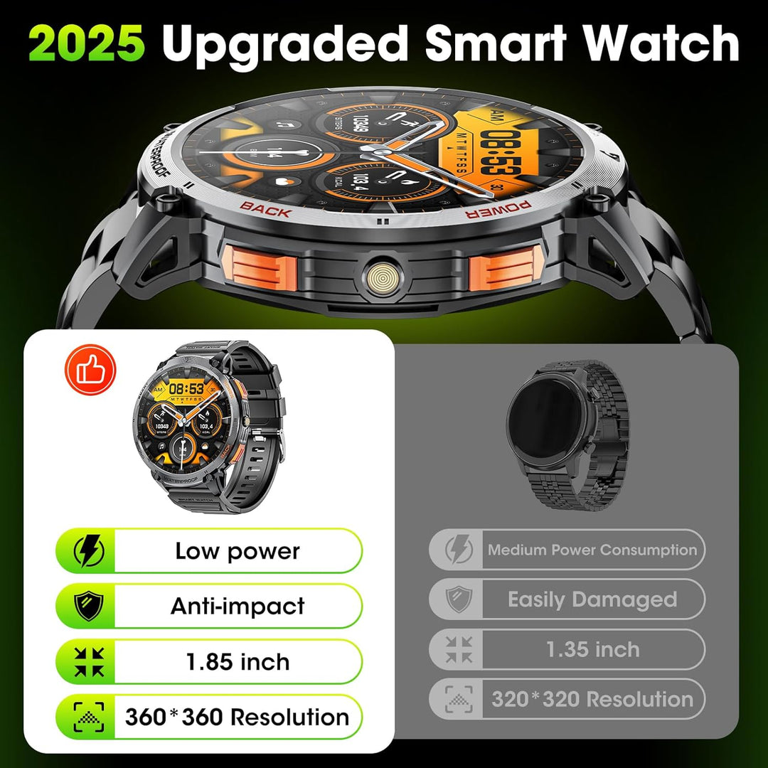 Sporthorloge heren: militaire smartwatch met fitness tracker, hartslagmeter en slaapmonitor.
