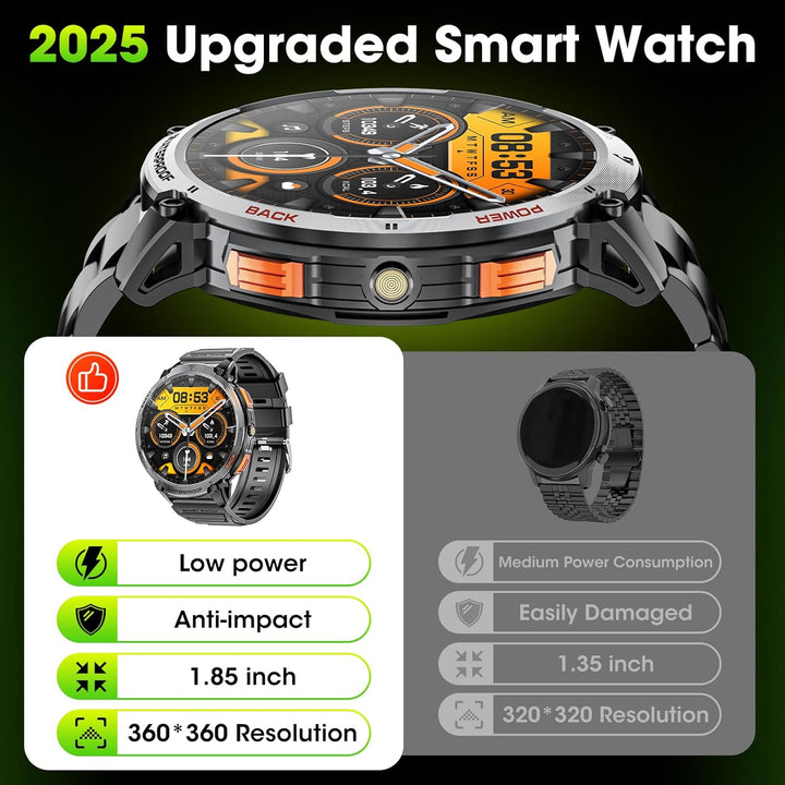 Sporthorloge heren: militaire smartwatch met fitness tracker, hartslagmeter en slaapmonitor.
