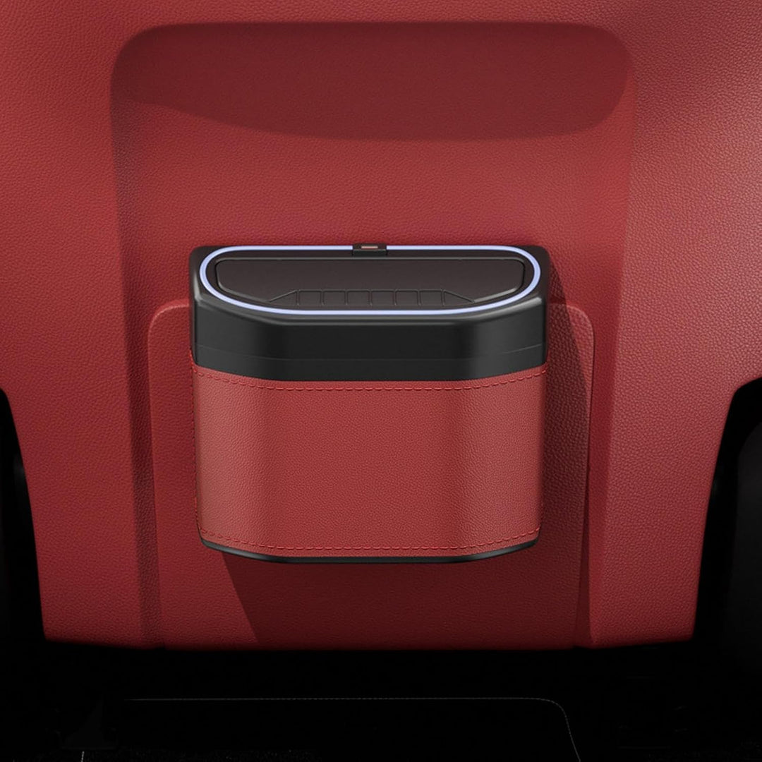 Stijlvolle zwarte auto prullenbak met touch LED licht, ideaal voor opruimen en zicht in het donker.