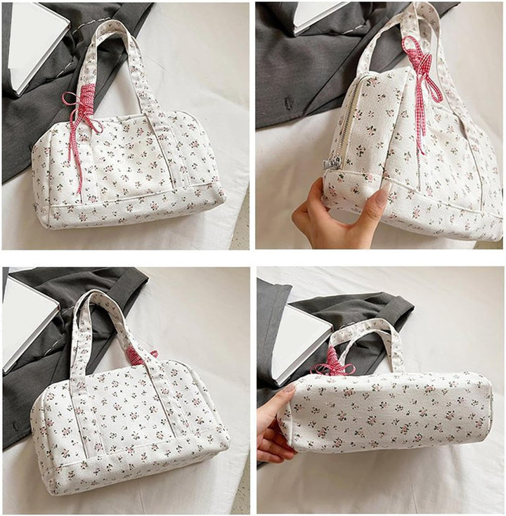 Dames canvas duffle bag met decoratief strik lint, grote weekendtas voor al je essentials.