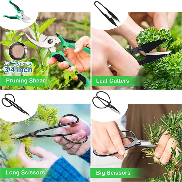 Complete hobby bonsai gereedschapsset voor beginners en experts, inclusief snoeischaar, draden en tangen.