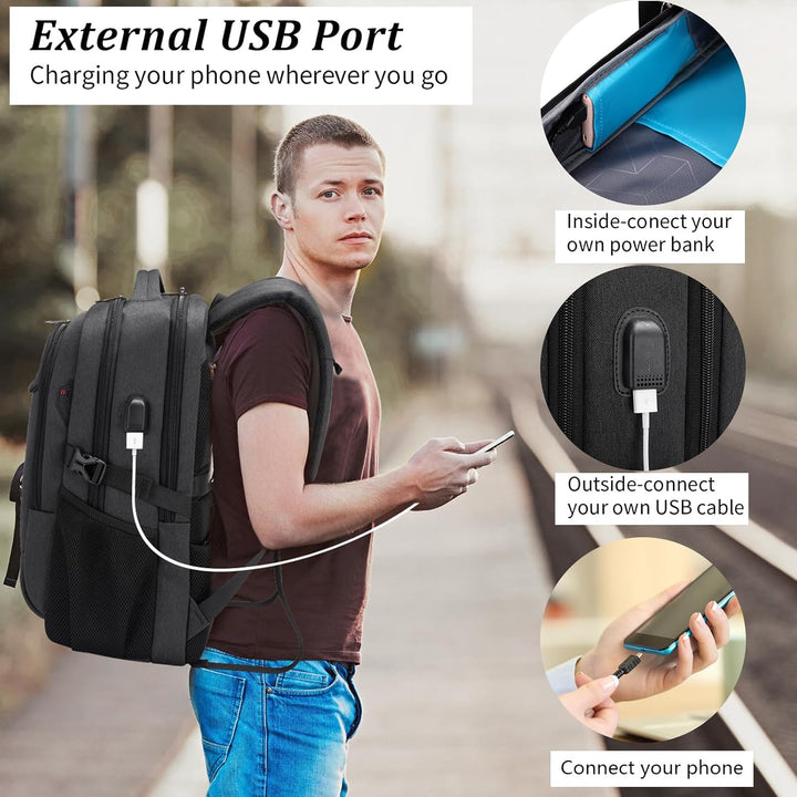 Moderne reis laptoprugzak met USB, anti-diefstal en waterbestendig design.