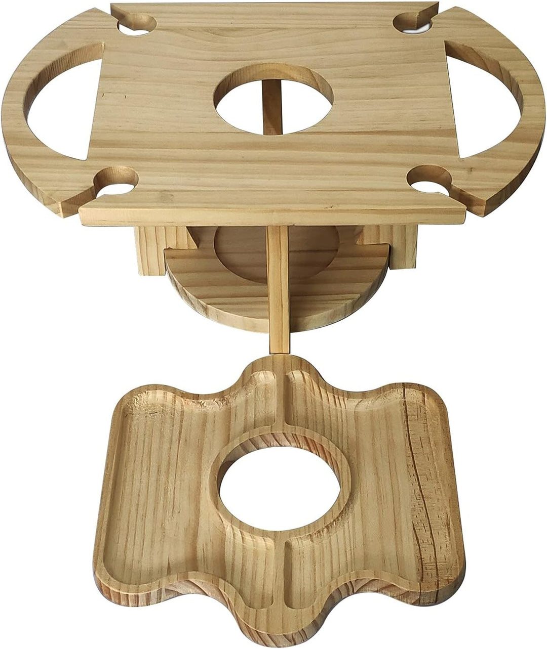 Compact houten buitenrek voor tuin en terras, multifunctioneel als wijn- en fruittafel.