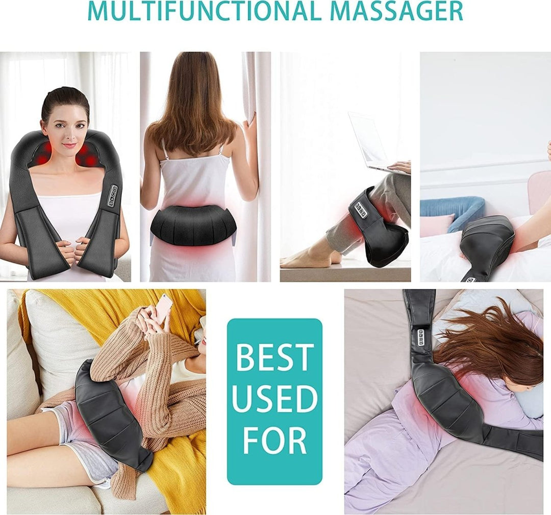 Geavanceerd Shiatsu massagekussen met infrarood en warmte, gericht op nek, rug en schouders voor optimale ontspanning.