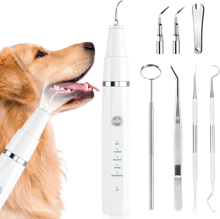 Compacte ultrasone tandenreiniger voor honden en katten, verwijdert tandsteen effectief thuis.