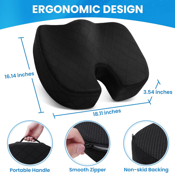 Ademend memory foam zitkussen. Comfortabel voor reizen in de auto en werken op kantoor.