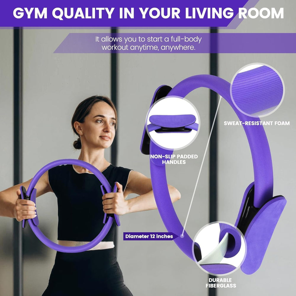 Pilates fitness set voor thuis: oefenring, yogabal en weerstandsbanden voor core training & flexibiliteit.