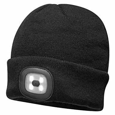 Praktische verlichte muts met LED-hoofdlamp, perfect voor hardlopen, wandelen of klussen in het donker.