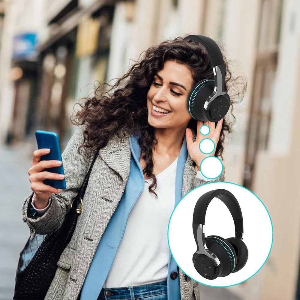 Duopack: twee opvouwbare bluetooth koptelefoons met RGB verlichting. Ideaal voor gaming en heldere audio.