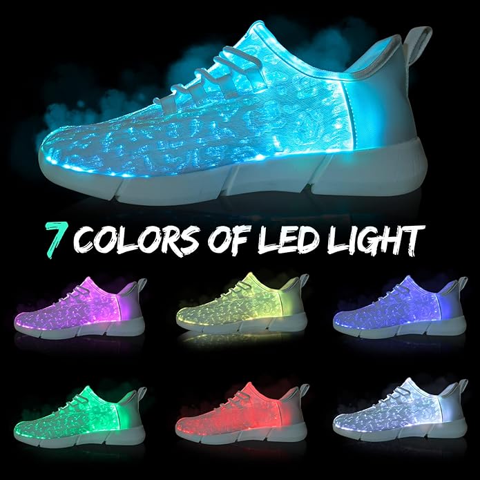Orion oplaadbare LED sneakers met diverse lichtstanden, ideale feestschoenen voor een opvallende look.