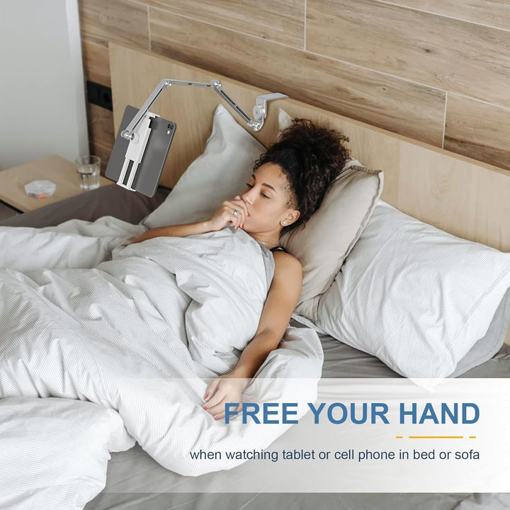 Tablet bureauhouder met daarin een tablet, handsfree kijken en werken mogelijk.
