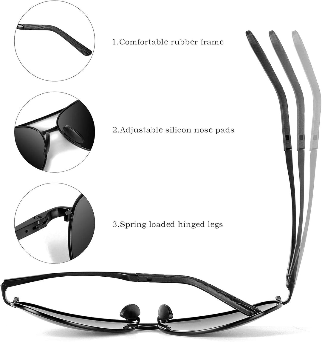 Hoge kwaliteit gepolariseerde aviator zonnebril, UV400. Vermindert schittering, verbetert zicht voor sport & rijden.