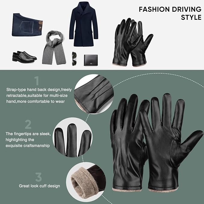 Stijlvolle heren winteraccessoire: warme touchscreen handschoenen Mason van PU-leer voor elke gelegenheid.