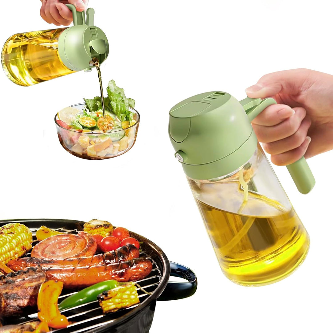 Nauwkeurige 2-in-1 olijfoliespray in 470ml glazen fles, essentiële keukenhulp voor elke chef.