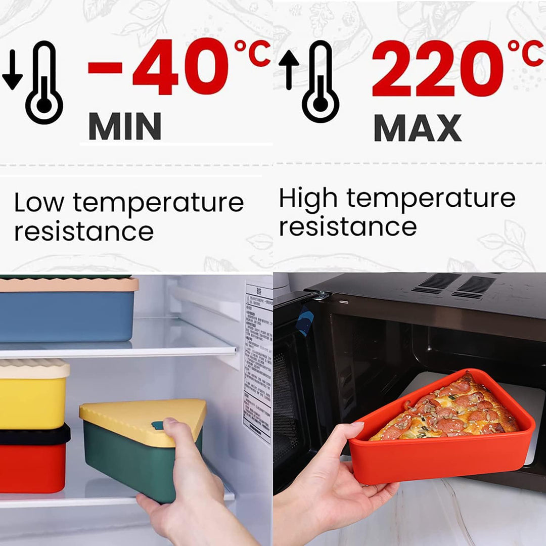 Multifunctionele siliconen container voor pizza, snacks en andere etenswaren.
