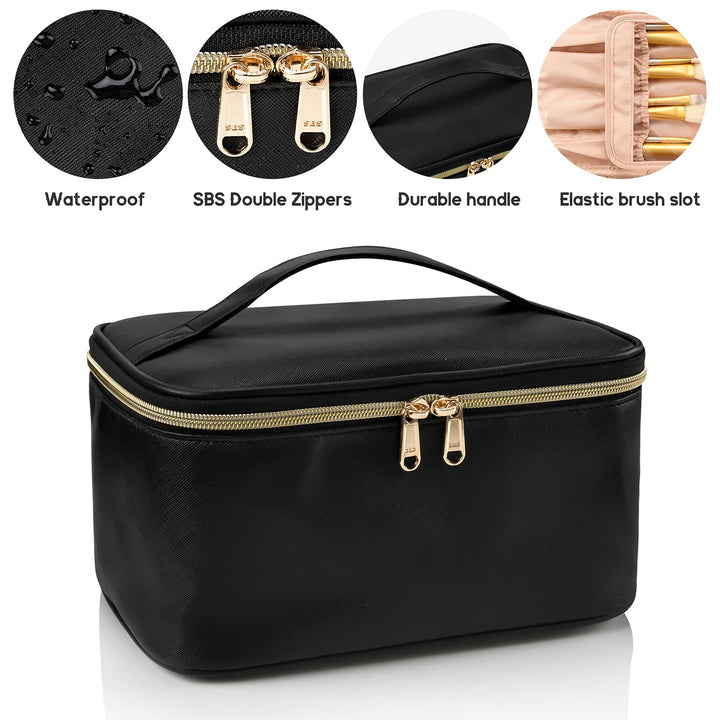 Compacte reisorganizer voor make-up, met duurzame ritsen en handige vakken.