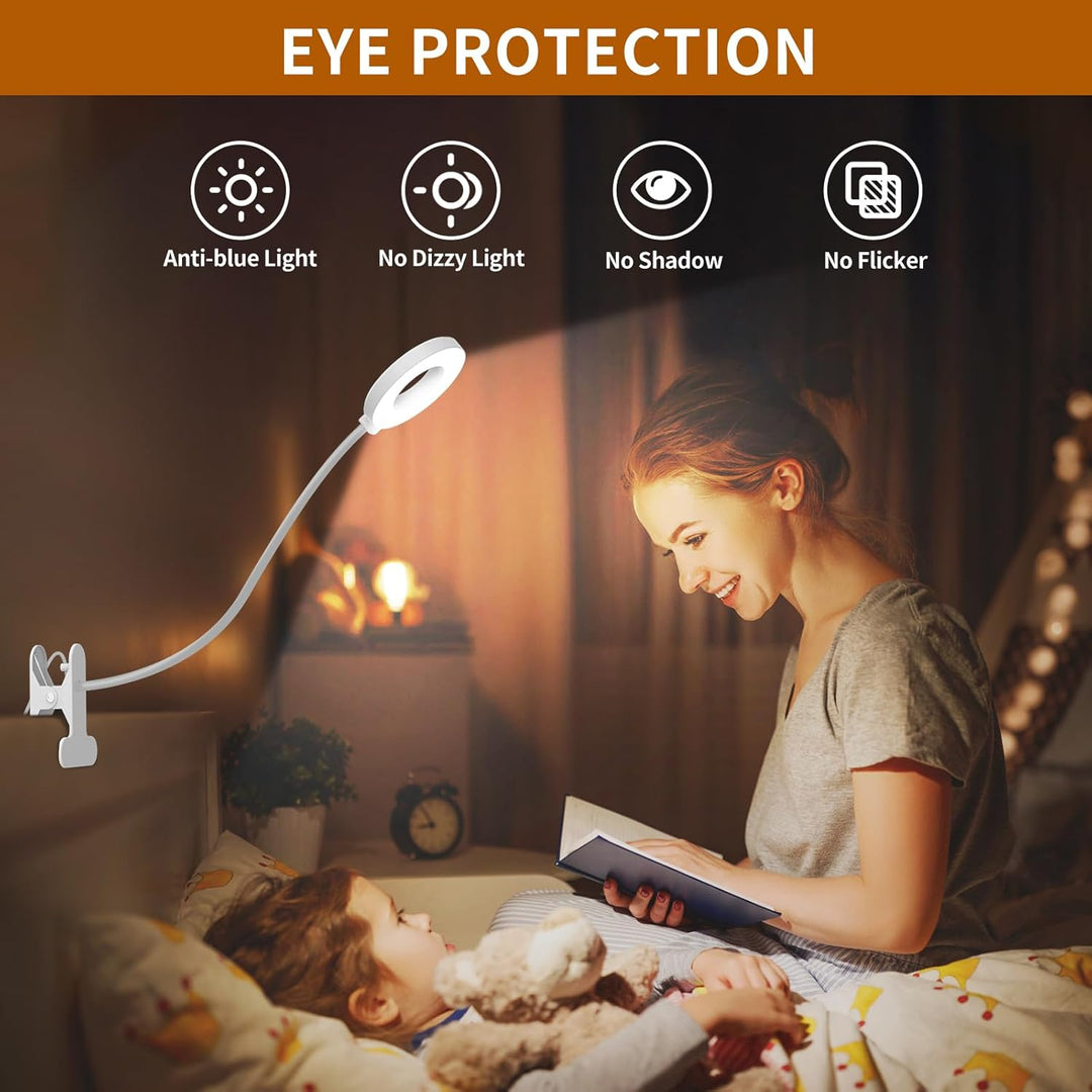 Zwarte dimbare LED werklamp met flexibele hals en klem. Geschikt voor intensief lezen.