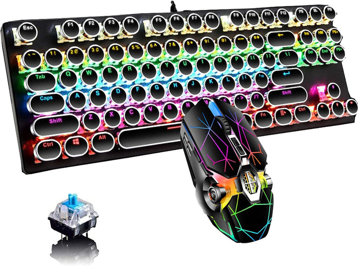 87-toetsen mechanisch gaming toetsenbord met RGB-verlichting en precieze blauwe switches.