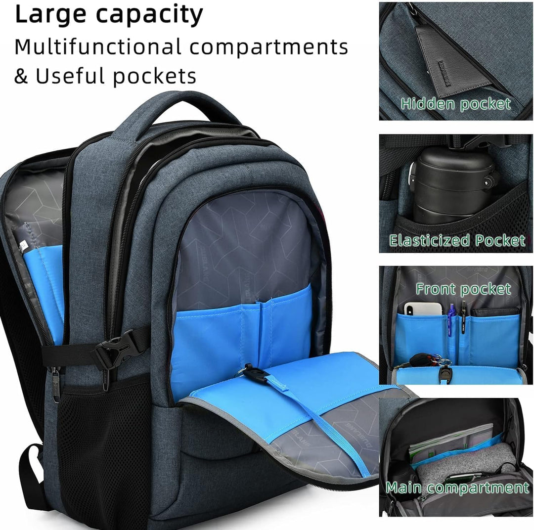 Duurzame waterbestendige rugzak voor laptops, met geïntegreerde USB-oplaadpoort. Perfect voor de moderne reiziger.