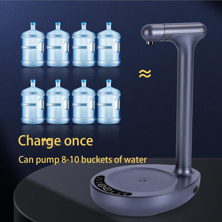 Strakke elektrische waterpomp voor 19 liter flessen, ideaal voor een opgeruimd bureau.