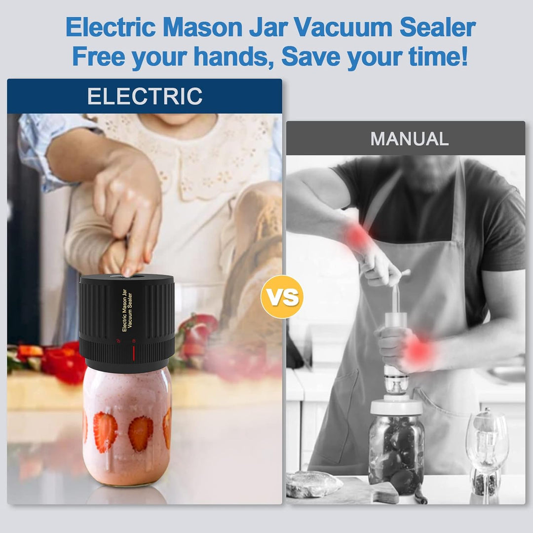 Genereer vacuüm in Mason jars met deze elektrische kit, essentieel voor het bewaren van droge goederen.