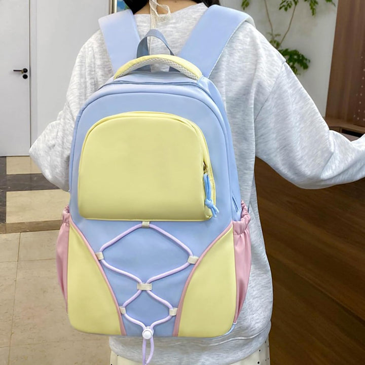 Blauwe Nivora studentenrugzak set met etui en handtas; ruime unisex schooltas voor schoolspullen.