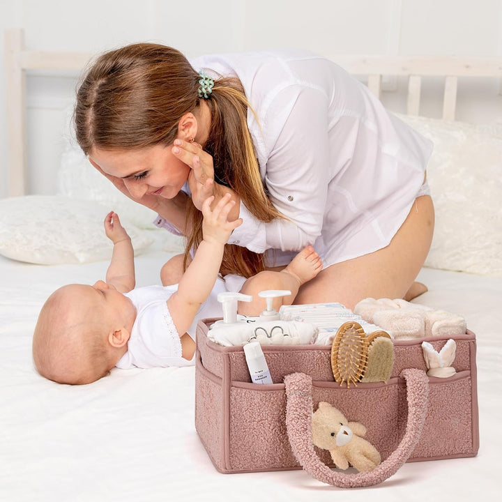 Compacte sherpa organizer in beige of groen, perfect voor kleine ruimtes of reizen.
