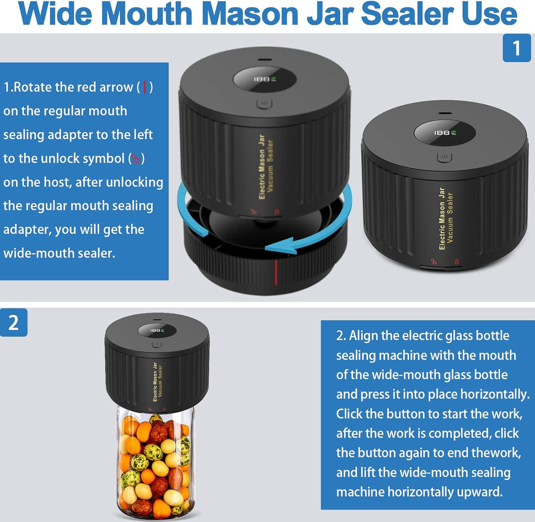 Detailopname van de SealTight elektrische vacuümsealer, klaar voor Mason Jars.