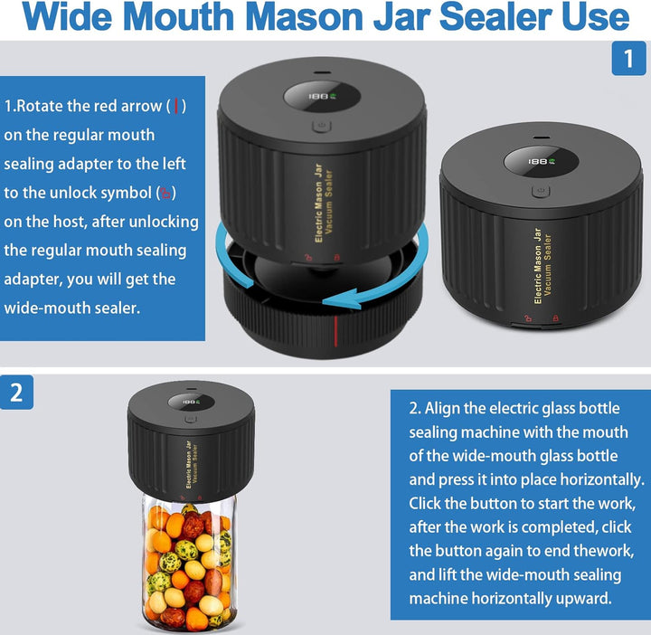 Detailopname van de SealTight elektrische vacuümsealer, klaar voor Mason Jars.