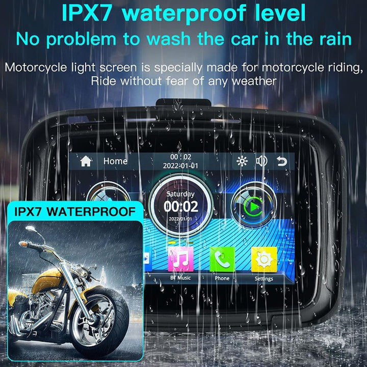 Robuuste waterdichte motormonitor, 12,7 cm IPS-scherm, Bluetooth, essentieel motorfiets accessoire.