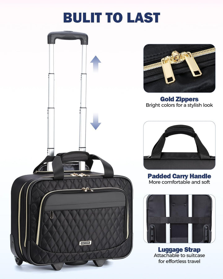 Compacte 15.6" laptop handbagage trolley, voldoet aan vliegvereisten, perfecte reiscompagnon voor korte trips.