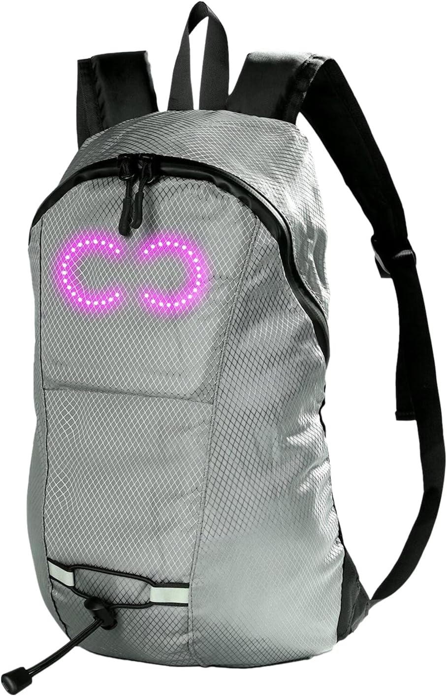 Zwarte waterdichte LED rugzak met opvallende lichtstrip, veilig voor fietsers en wandelaars in het verkeer.