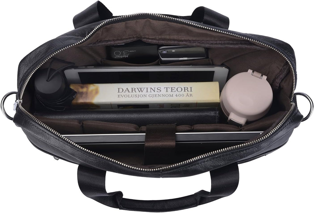 Stijlvolle unisex leren werktas 15 inch, perfect als reistas of zakelijke documententas met organiser.