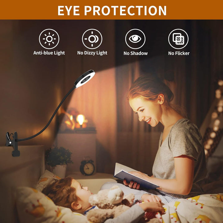 Duo-pack (wit+zwart) Selvara LED klemlampen, flexibele hals. Oogvriendelijk, 3 kleurmodi, dimbaar.