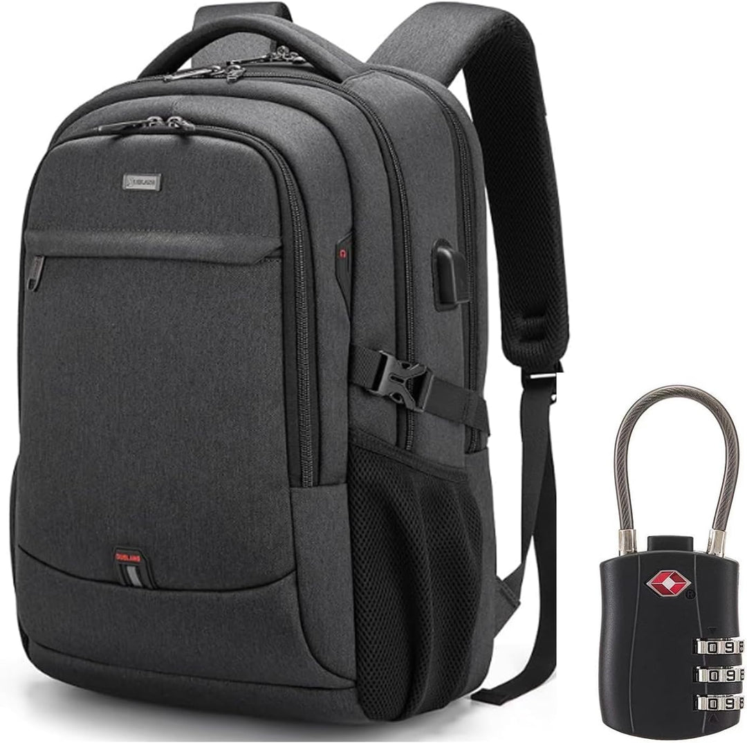 Unisex waterbestendige reis laptoprugzak met USB-poort en georganiseerde vakken voor werk.