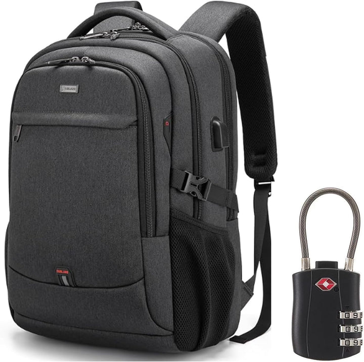 Unisex waterbestendige reis laptoprugzak met USB-poort en georganiseerde vakken voor werk.
